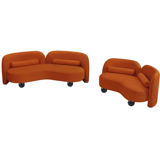 Meridian Furniture Daphne Cognac Velvet Natural 2pc Living Room Set MRD-44002COGNAC-LR-S1