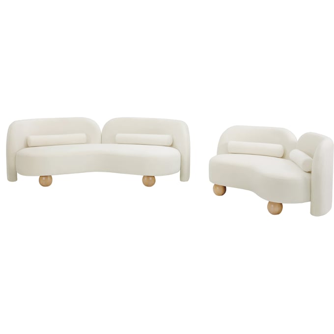 Meridian Furniture Daphne Cream Velvet Natural 2pc Living Room Set MRD-44002CREAM-LR-S1