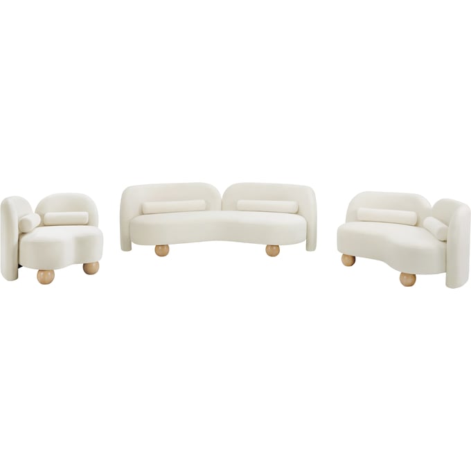 Meridian Furniture Daphne Cream Velvet Natural 3pc Living Room Set MRD-44002CREAM-LR-S2