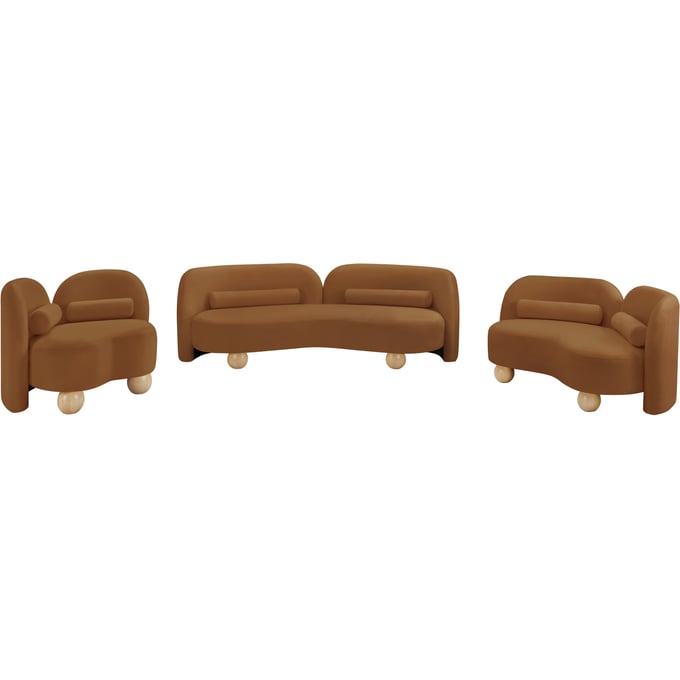 Meridian Furniture Daphne Saddle Velvet Natural 3pc Living Room Set MRD-44002SADDLE-LR-S2