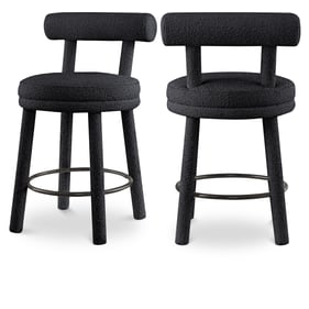 2 Meridian Furniture Parlor Black Boucle Fabric Counter Height Stools