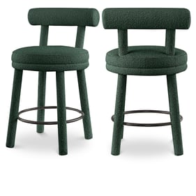 2 Meridian Furniture Parlor Green Boucle Fabric Black Counter Height Stools