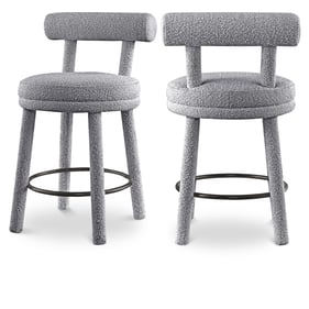 2 Meridian Furniture Parlor Grey Boucle Fabric Black Counter Height Stools