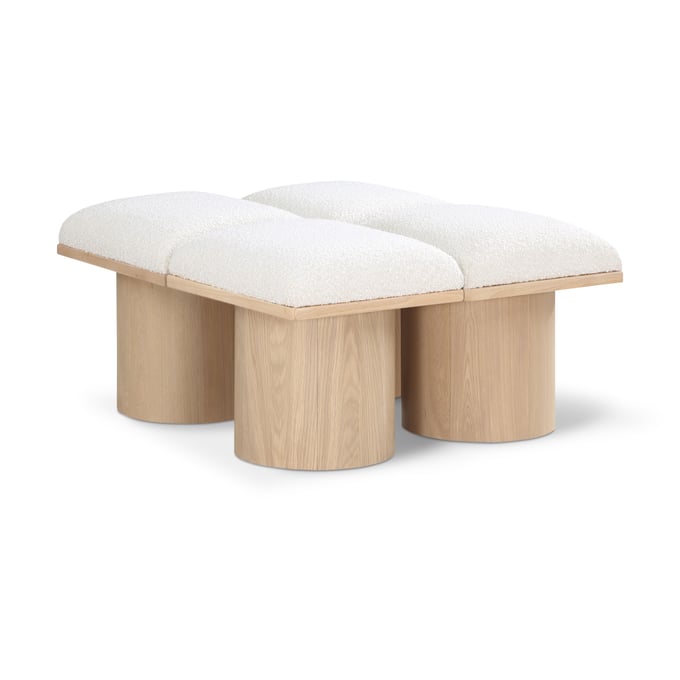 Meridian Furniture Pavilion Cream Fabric Natural 4pc Bench MRD-465CREAM-4D