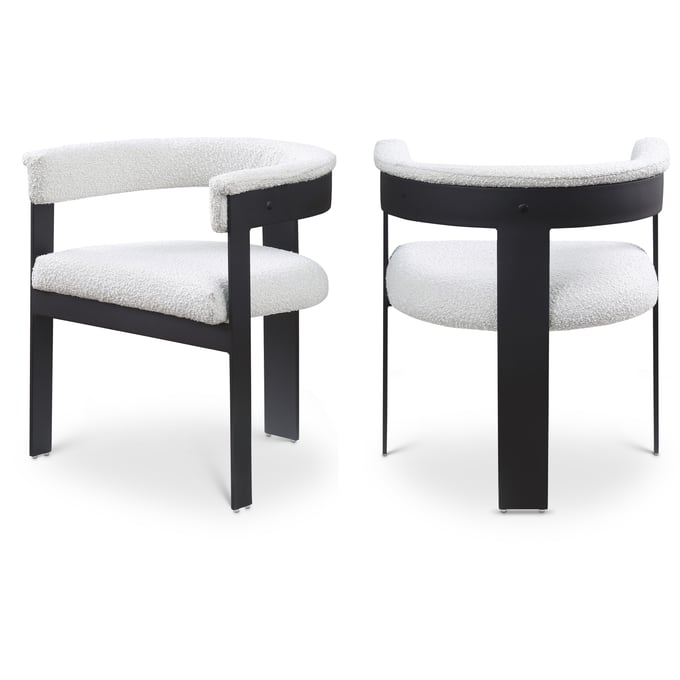 2 Meridian Furniture Romeo Cream Boucle Fabric Black Dining Chairs MRD-471CREAM-C