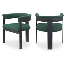 2 Meridian Furniture Romeo Green Boucle Fabric Black Dining Chairs