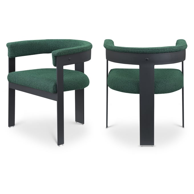 2 Meridian Furniture Romeo Green Boucle Fabric Black Dining Chairs MRD-471GREEN-C