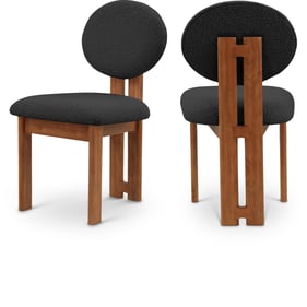 2 Meridian Furniture Napa Black Boucle Fabric Walnut Dining Chairs