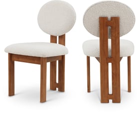 2 Meridian Furniture Napa Cream Boucle Fabric Walnut Dining Chairs