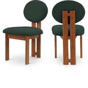 2 Meridian Furniture Napa Green Boucle Fabric Walnut Dining Chairs