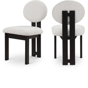 2 Meridian Furniture Napa Cream Boucle Fabric Black Dining Chairs