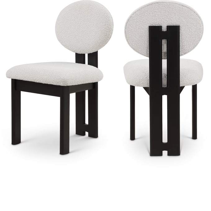 2 Meridian Furniture Napa Cream Boucle Fabric Black Dining Chairs MRD-490CREAM-C