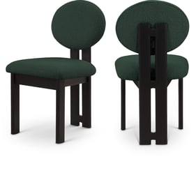 2 Meridian Furniture Napa Green Boucle Fabric Black Dining Chairs