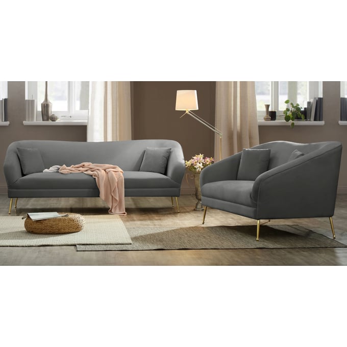 Meridian Furniture Hermosa Grey Velvet 2pc Living Room Set MRD-658-LR-S8