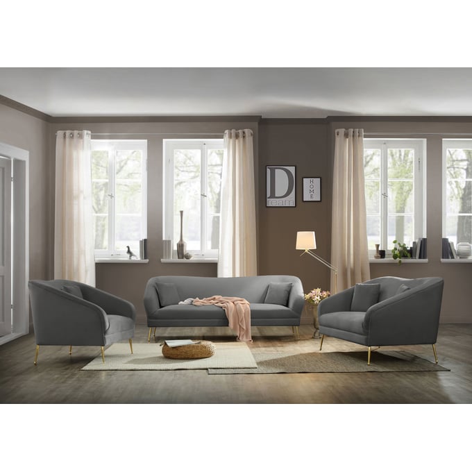 Meridian Furniture Hermosa Grey Velvet 3pc Living Room Set MRD-658-LR-S3