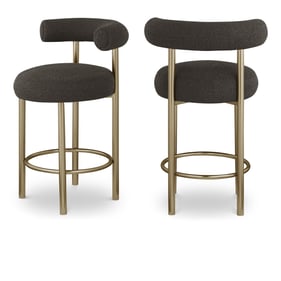 2 Meridian Furniture Bordeaux Brown Boucle Fabric Stools