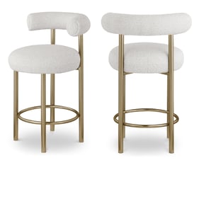 2 Meridian Furniture Bordeaux Cream Boucle Fabric Stools