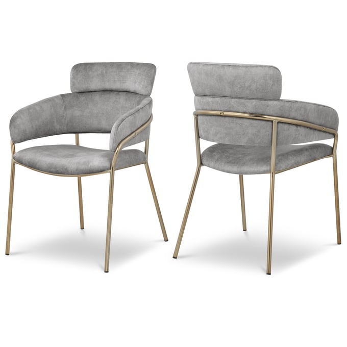 2 Meridian Furniture Yara Grey Velvet Dining Chairs MRD-549GREY-C