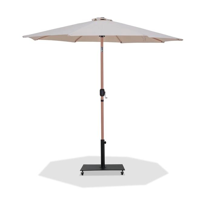 Meridian Furniture Fiji Beige Fabric Black Teak Aluminum Umbrella with Base Set MRD-55014BEIGE-AB