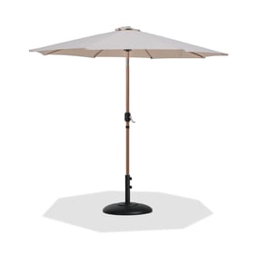 Meridian Furniture Fiji Beige Fabric Matte Black Teak Umbrella with Round B...