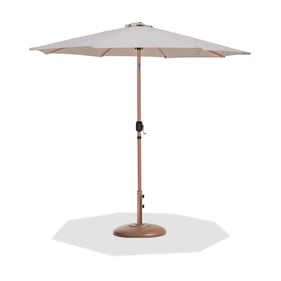 Meridian Furniture Fiji Beige Fabric Teak Aluminum Patio Umbrella with Roun...