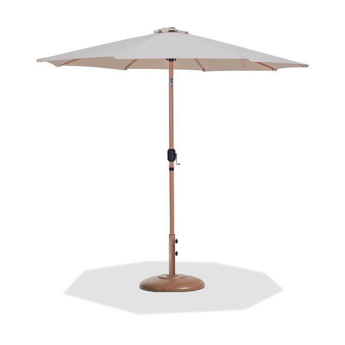 Meridian Furniture Fiji Beige Fabric Teak Aluminum Patio Umbrella with Round Base Set MRD-55014BEIGE-BT