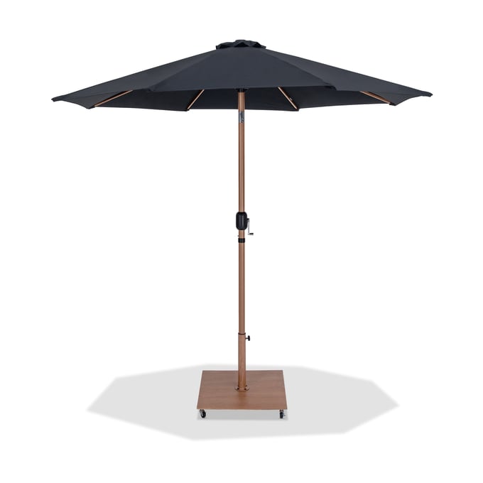 Meridian Furniture Fiji Black Fabric Teak Aluminum Patio Umbrella with Base Set MRD-55014BLACK-AT