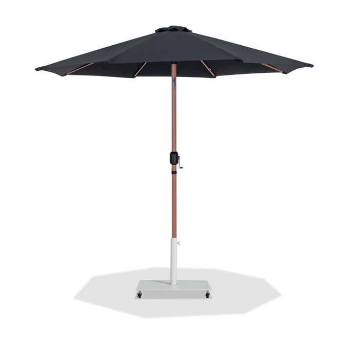 Meridian Furniture Fiji Black Fabric Matte White Teak Aluminum Umbrella with Base Set MRD-55014BLACK-AW