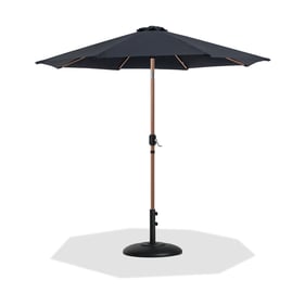 Meridian Furniture Fiji Matte Black Fabric Teak Umbrella with Round Base Se...