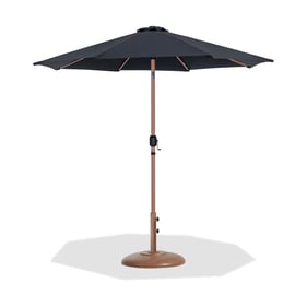 Meridian Furniture Fiji Black Fabric Teak Aluminum Patio Umbrella with Roun...