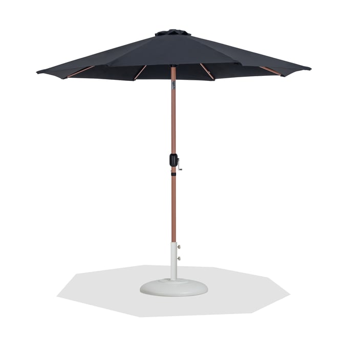 Meridian Furniture Fiji Black Fabric Teak White Aluminum Umbrella with Round Base Set MRD-55014BLACK-BW