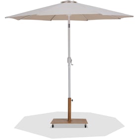 Meridian Furniture Fiji Beige Fabric White Teak Aluminum Patio Umbrella wit...