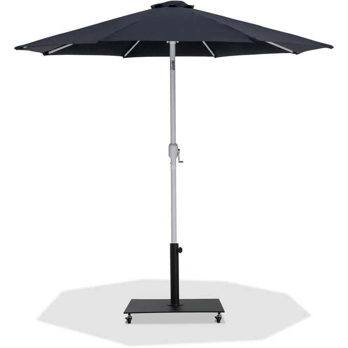 Meridian Furniture Fiji Black Fabric White Aluminum Umbrella with Base Set MRD-55015BLACK-AB