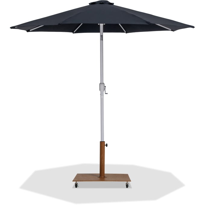 Meridian Furniture Fiji Black Fabric White Teak Aluminum Patio Umbrella with Base Set MRD-55015BLACK-AT