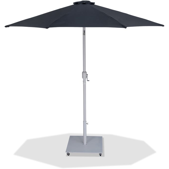 Meridian Furniture Fiji Black Fabric Matte White Aluminum Umbrella with Base Set MRD-55015BLACK-AW