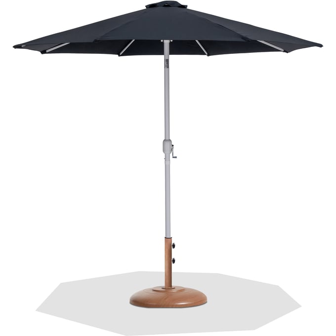 Meridian Furniture Fiji Black Fabric White Teak Aluminum Umbrella with Round Base Set MRD-55015BLACK-BT