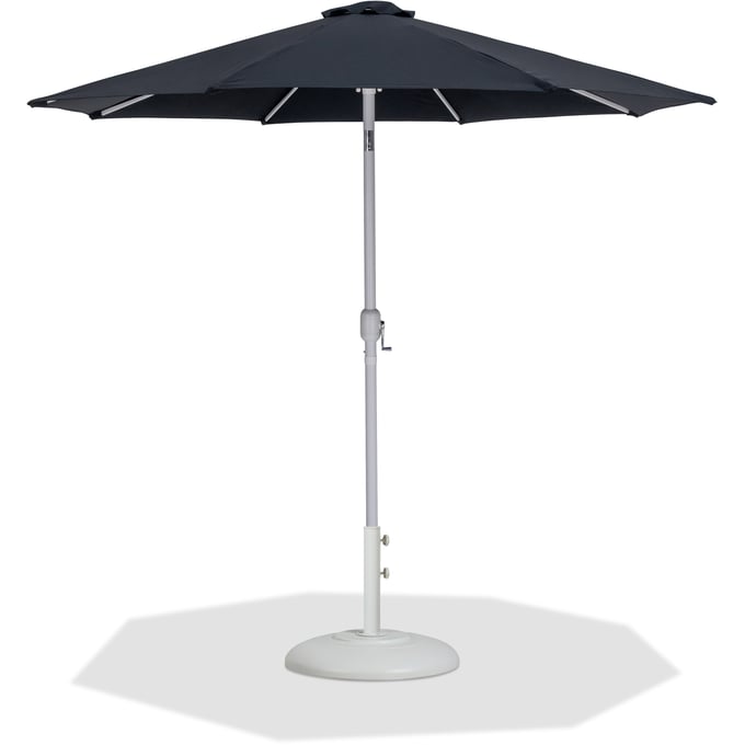 Meridian Furniture Fiji Black Fabric Matte White Aluminum Umbrella with Round Base Set MRD-55015BLACK-BW