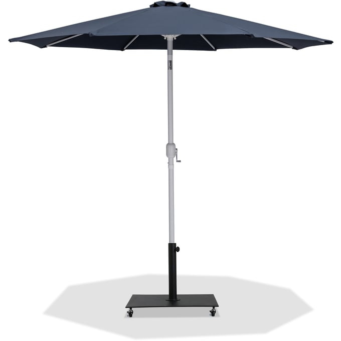 Meridian Furniture Fiji Grey Fabric Black White Aluminum Umbrella with Base Set MRD-55015GREY-AB