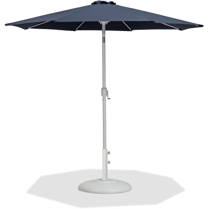 Meridian Furniture Fiji Grey Fabric Matte White Aluminum Umbrella with Round Base Set MRD-55015GREY-BW