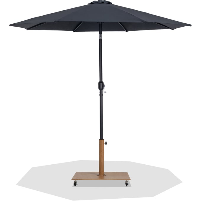 Meridian Furniture Fiji Black Fabric Teak Umbrella with Base Set MRD-55016BLACK-AT