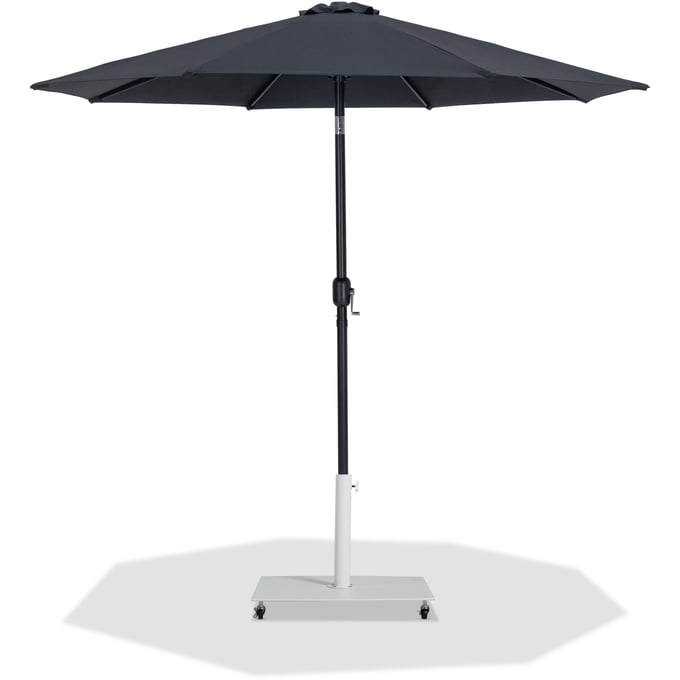 Meridian Furniture Fiji Matte Black Fabric White Aluminum Umbrella with Base Set MRD-55016BLACK-AW