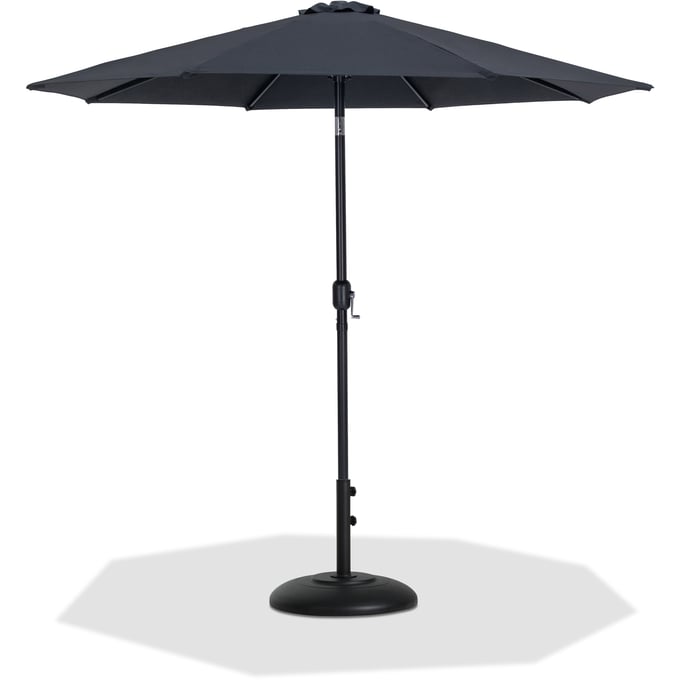 Meridian Furniture Fiji Matte Black Fabric Umbrella with Round Base Set MRD-55016BLACK-BB