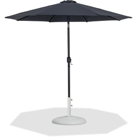 Meridian Furniture Fiji Black Fabric White Aluminum Umbrella with Round Bas...