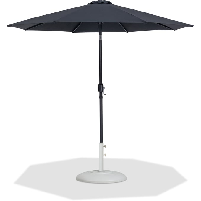 Meridian Furniture Fiji Black Fabric White Aluminum Umbrella with Round Base Set MRD-55016BLACK-BW