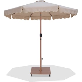 Meridian Furniture Amalfi Beige Fabric Cream Teak Patio Umbrella with Base ...