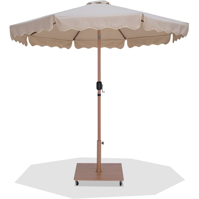 Meridian Furniture Amalfi Beige Fabric Cream Teak Patio Umbrella with Base Sets MRD-55017BEIGE-AT