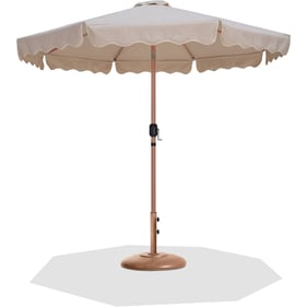 Meridian Furniture Amalfi Beige Fabric Cream Teak Patio Umbrella with Round...