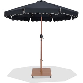 Meridian Furniture Amalfi Black Fabric Cream Teak Patio Umbrella with Base ...