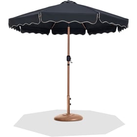 Meridian Furniture Amalfi Black Fabric Cream Teak Patio Umbrella with Round...