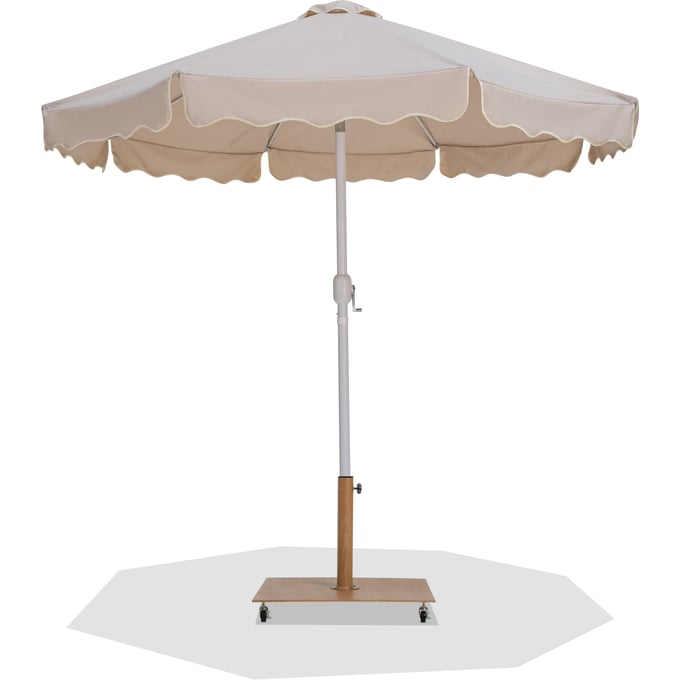 Meridian Furniture Amalfi Beige Fabric Cream Teak Umbrella with Square Base Sets MRD-55018BEIGE-AT